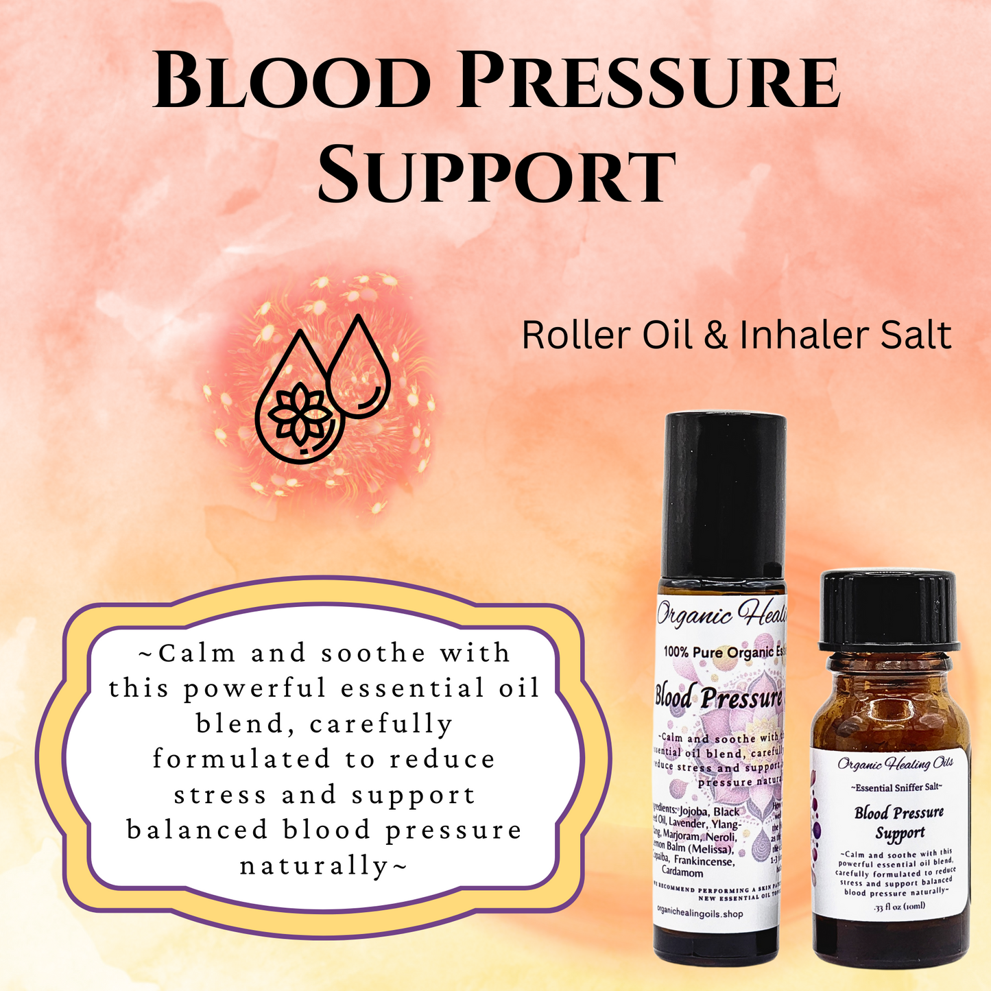 Natural stress relief essential oil roller and Inhaler for balanced blood pressure support by Organic Healing Oils