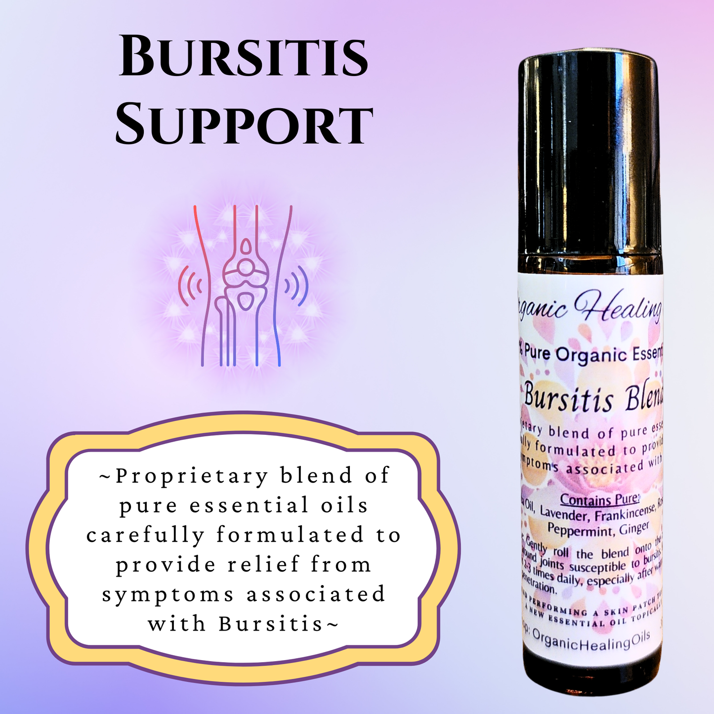 Bursitis soothing oil blend in 10ml roller bottle for joint and muscle comfort.
