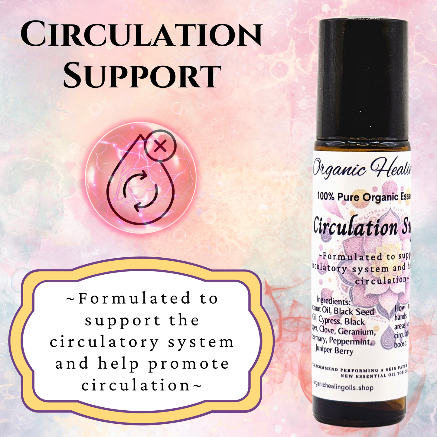 Circulation support essential oil roller for promoting healthy blood flow, 10ml.