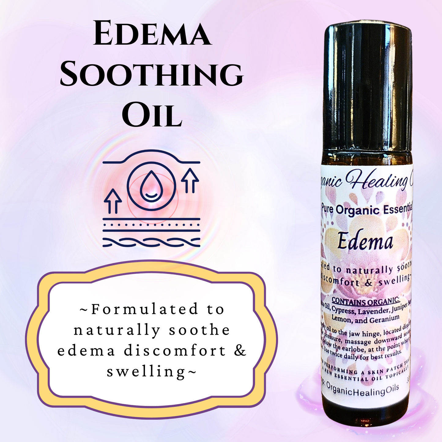 Edema Soothing Oil 10ml roller with essential oils for natural swelling reduction and circulation support.