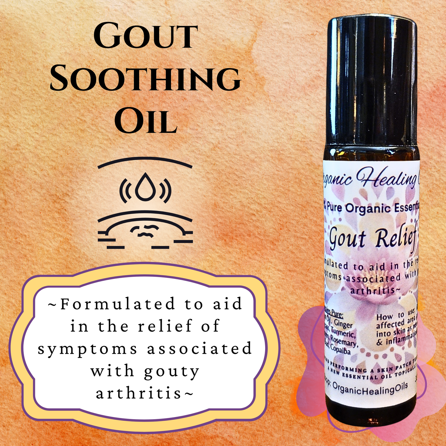 Gout Soothing Oil 10ml Roller with Lemongrass and Wintergreen for joint relief.