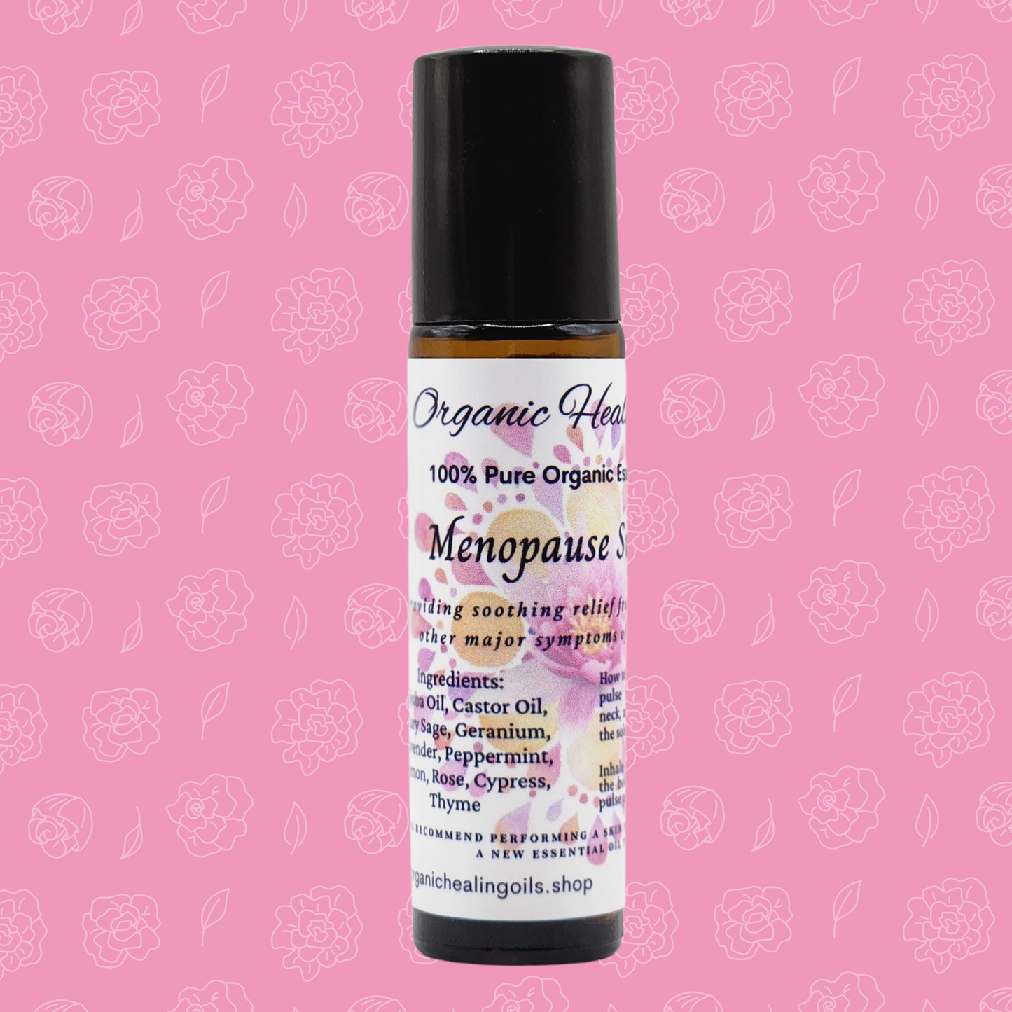 A 10ml Roller bottle of Organic Healing Oil's Menopause Support Oil.