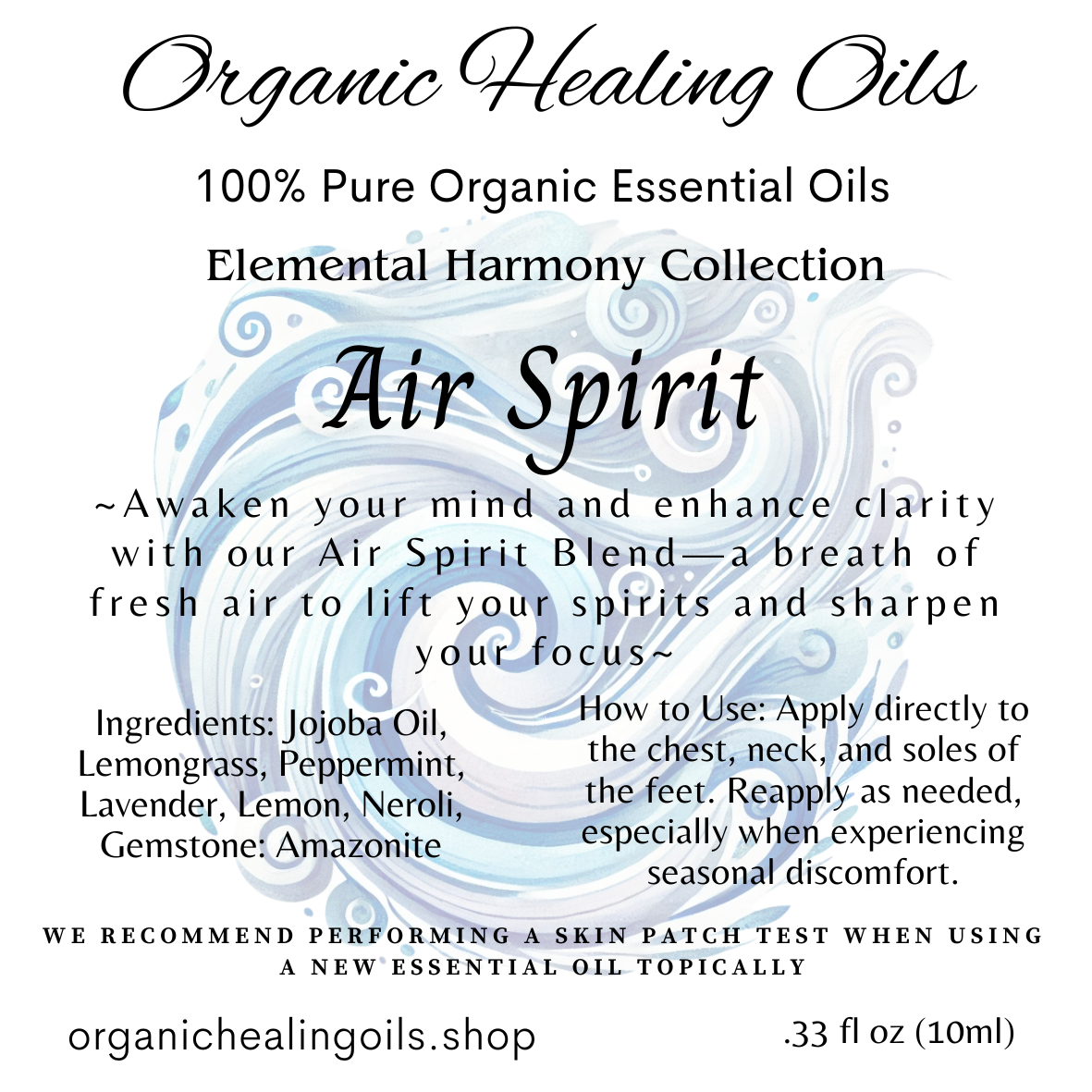 A label for Air Spirit Elemental Oil from the Elemental Harmony Collection