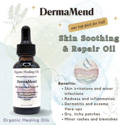 DermaMend Skin Soothing and Repair Oil 30ml dropper for skin irritations, infections, redness, and eczema.