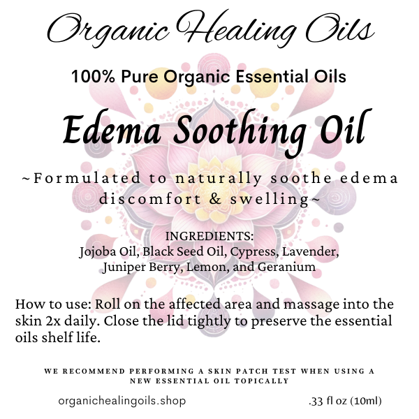 Label for Edema Soothing Oil- Formulated to naturally soothe edema discomfort & swelling.