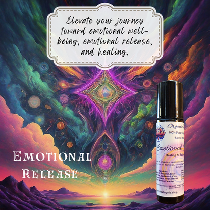 AD for Organic Healing Oils Emotional Release Healing & Balancing Oil - A blend crafted for deep emotional release, infused with essential oils and healing crystals.