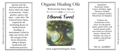 Meditation aura spray with Ethereal Forest theme, evoking elemental connection and earth magic, 2oz bottle.