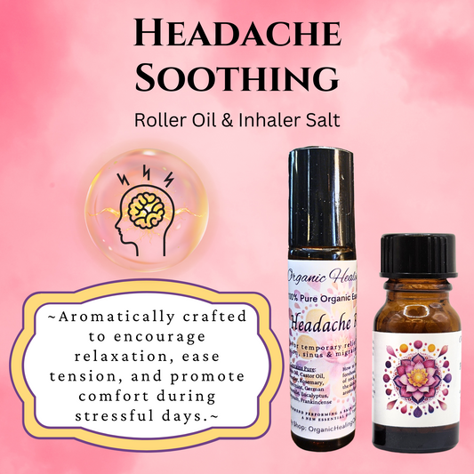 Headache soothing oil roller or Inhaler, 10ml, organic therapeutic essential oils for stress relief and headache relief.