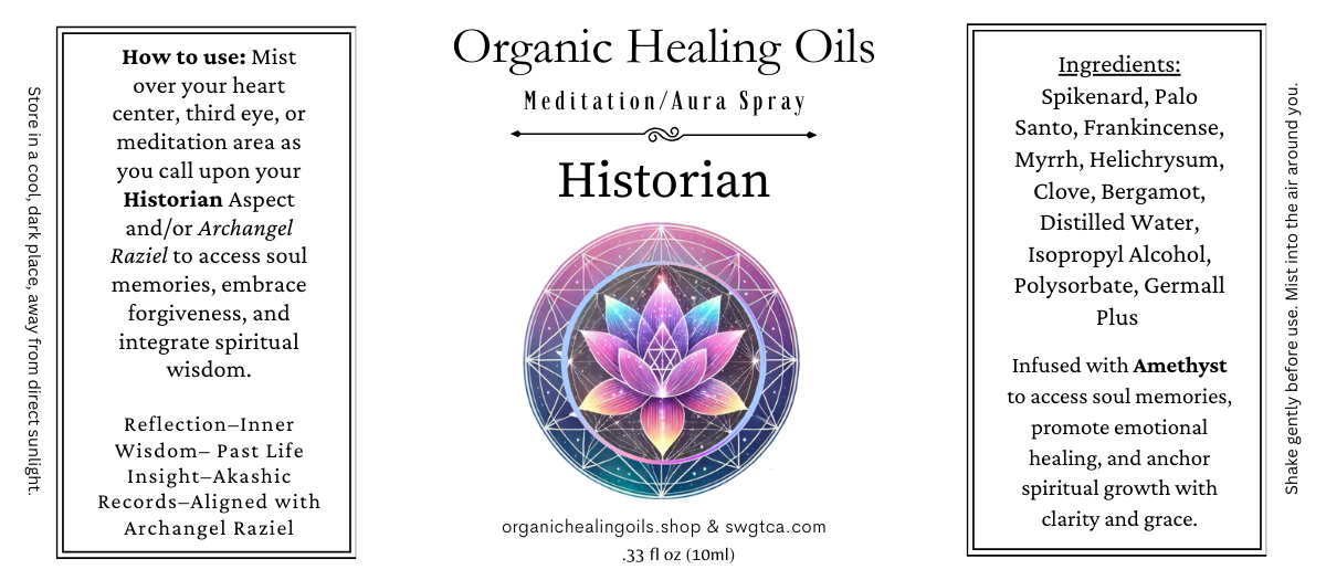 "Spiritual Ascension Collection Spiritual Growth 60ml Spray - Historian Aspect for spiritual insight and alignment with Archangel Raziel."