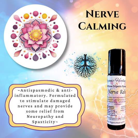 Nerve Calming Essential Oil Blend 10ml Roller with soothing and anti-inflammatory properties for nerve discomfort and spasticity relief.