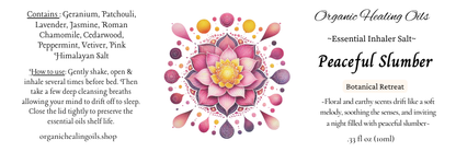 Peaceful Slumber | Botanical Retreat Aromatherapy Inhaler Salts label - 10ml - Organic Healing Oils