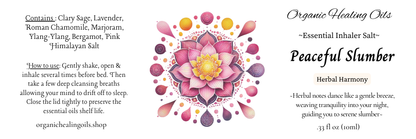 Peaceful Slumber | Herbal Harmony Aromatherapy Inhaler Salts label - 10ml - Organic Healing Oils