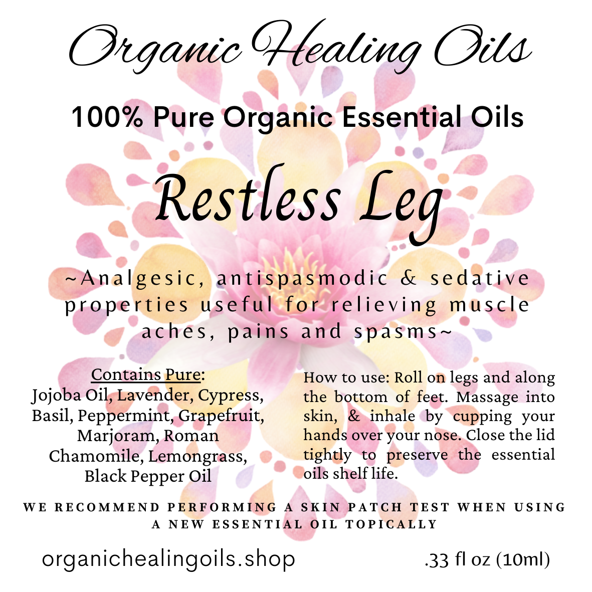 Label for Restless Leg Soothing Oil 10ml Roller by Organic Healing Oils