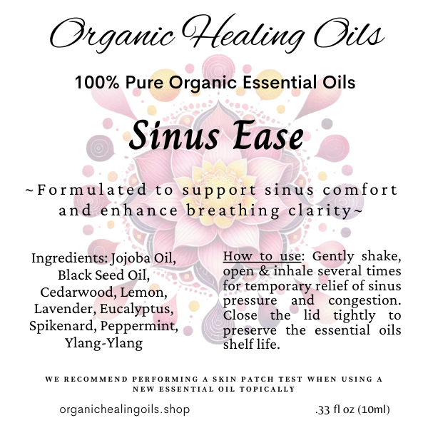 Sinus Ease essential oil blend for sinus relief and comfort, 10ml roller bottle or sniffer salts.