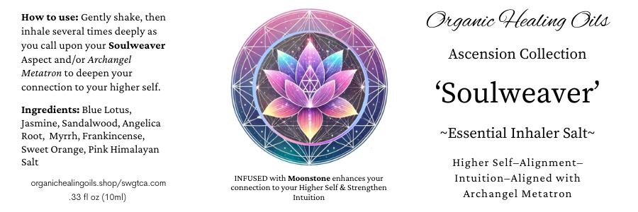 Organic Healing Oils Ascension Collection Spiritwalker Spiritual Ascension Aromatherapy Inhaler with Moonstone for higher self-alignment.