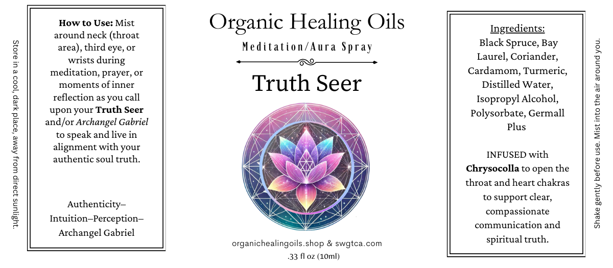 Organic Healing Oils Truth Seer meditation spray with chrysocolla for clarity and spiritual truth, part of the Spiritual Ascension Collection.