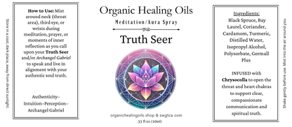 Organic Healing Oils Truth Seer meditation spray with chrysocolla for clarity and spiritual truth, part of the Spiritual Ascension Collection.